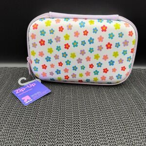 Up&Up Zip-Up Hard Pencil Case White Floral Recycled Polyester 081224001 NWT